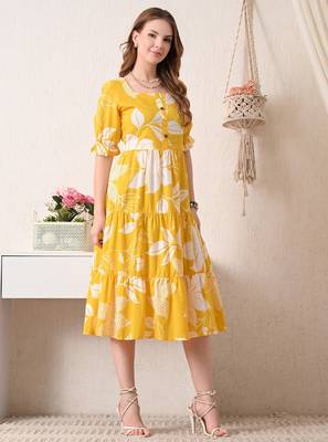Floral print puff sleeve fit & flare midi dress 4