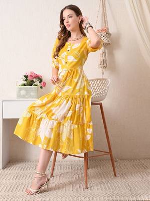 Floral print puff sleeve fit & flare midi dress 5