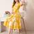 Floral print puff sleeve fit & flare midi dress