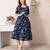 Floral print puff sleeve fit & flare midi dress