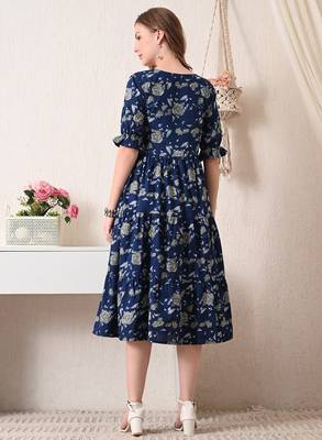Floral print puff sleeve fit & flare midi dress 5