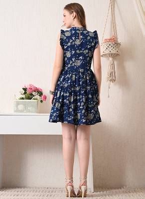 Floral print flutter sleeve ruffled a line dress 2