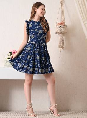 Floral print flutter sleeve ruffled a line dress 4