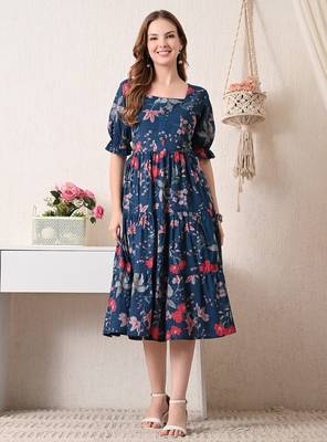 Floral print puff sleeve fit & flare dress 1