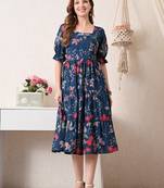 Floral print puff sleeve fit & flare dress