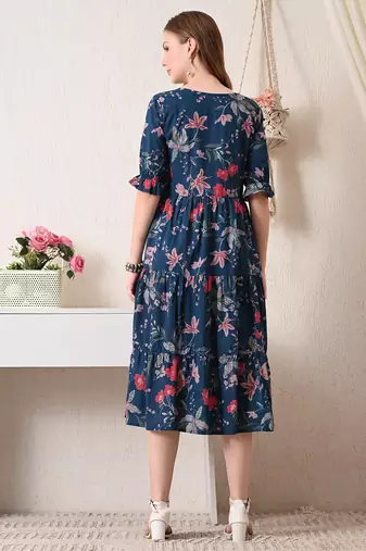 Floral print puff sleeve fit & flare dress