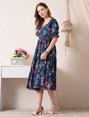Floral print puff sleeve fit & flare dress 3