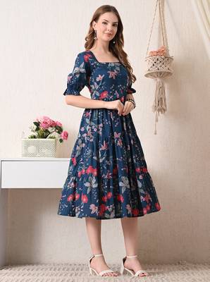 Floral print puff sleeve fit & flare dress 4