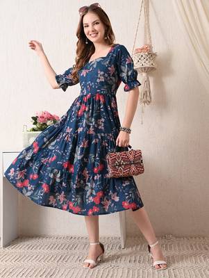 Floral print puff sleeve fit & flare dress 5