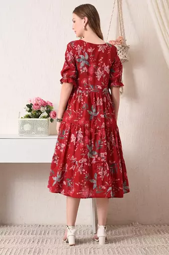 Floral print puff sleeve a line midi dress