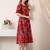 Floral print puff sleeve a line midi dress