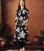 Floral printed mandarin collar pure cotton kurta with trousers