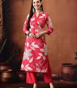 Floral printed regular pure cotton kurta with trousers