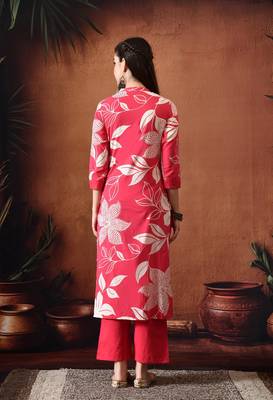 Floral printed regular pure cotton kurta with trousers 3