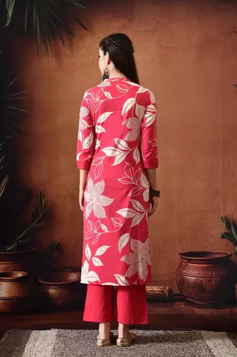 Floral printed regular pure cotton kurta with trousers