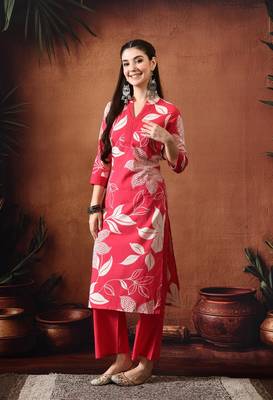 Floral printed regular pure cotton kurta with trousers 4