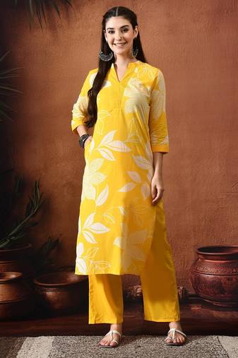 Floral printed mandarin collar pure cotton kurta with palazzos