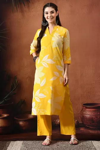 Floral printed mandarin collar pure cotton kurta with palazzos