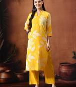 Floral printed mandarin collar pure cotton kurta with palazzos