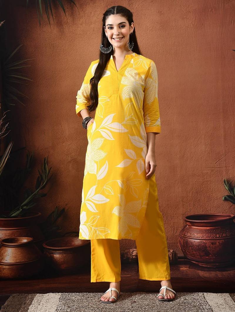 Floral printed mandarin collar pure cotton kurta with palazzos