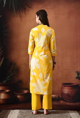 Floral printed mandarin collar pure cotton kurta with palazzos 3