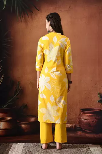 Floral printed mandarin collar pure cotton kurta with palazzos