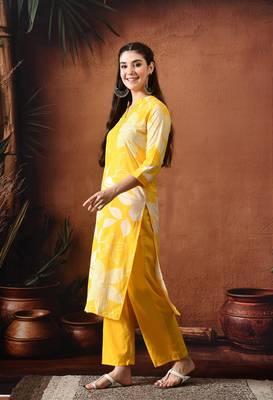 Floral printed mandarin collar pure cotton kurta with palazzos 4
