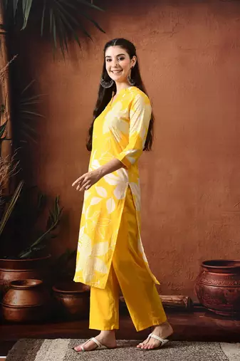 Floral printed mandarin collar pure cotton kurta with palazzos