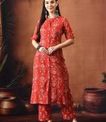Floral printed mandarin collar pure cotton kurta with palazzos