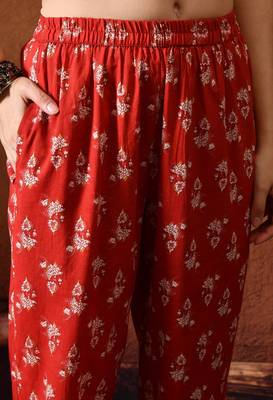 Floral printed mandarin collar pure cotton kurta with palazzos 2