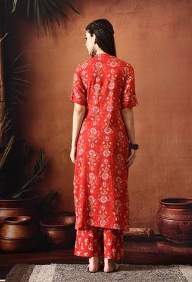 Floral printed mandarin collar pure cotton kurta with palazzos 3