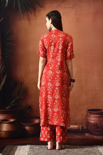Floral printed mandarin collar pure cotton kurta with palazzos