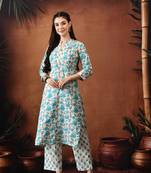 Floral printed mandarin collar pure cotton kurta with palazzos