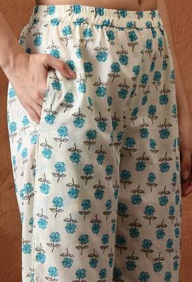 Floral printed mandarin collar pure cotton kurta with palazzos 2