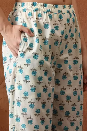 Floral printed mandarin collar pure cotton kurta with palazzos