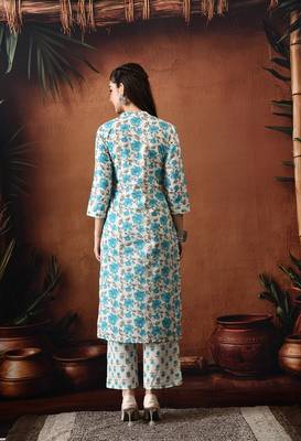 Floral printed mandarin collar pure cotton kurta with palazzos 3