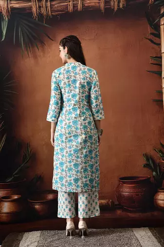 Floral printed mandarin collar pure cotton kurta with palazzos