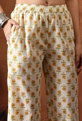 Floral printed mandarin collar pure cotton kurta with trousers 2