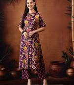 Floral printed round neck pure cotton kurta with trousers