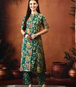Floral printed cotton a-line kurta with trousers