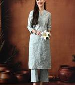 Floral printed mandarin collar pure cotton kurta with trousers