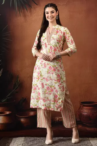 Floral printed pure cotton kurta with palazzos