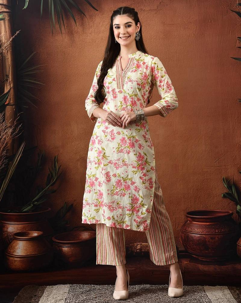 Floral printed pure cotton kurta with palazzos