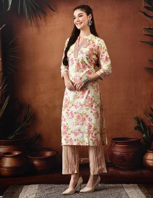 Floral printed pure cotton kurta with palazzos 3