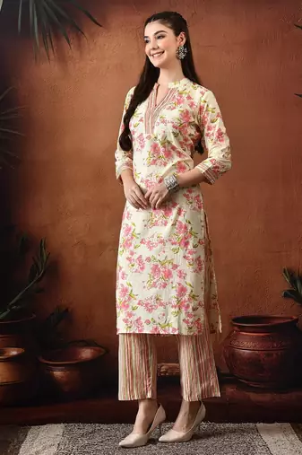 Floral printed pure cotton kurta with palazzos