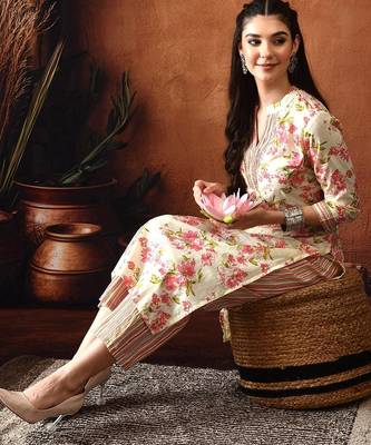 Floral printed pure cotton kurta with palazzos 5