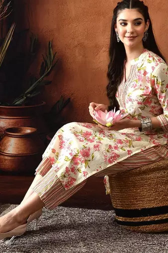 Floral printed pure cotton kurta with palazzos
