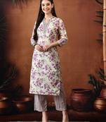 Floral printed mandarin collar pure cotton kurta with palazzos