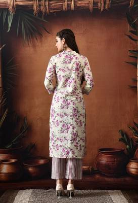 Floral printed mandarin collar pure cotton kurta with palazzos 3