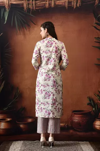 Floral printed mandarin collar pure cotton kurta with palazzos